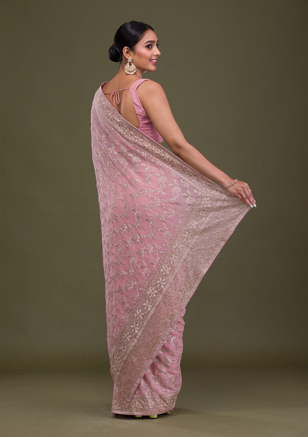 Pink Zariwork Georgette Saree-Koskii