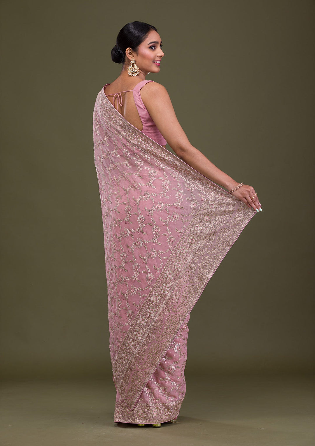 Pink Zariwork Georgette Saree-Koskii