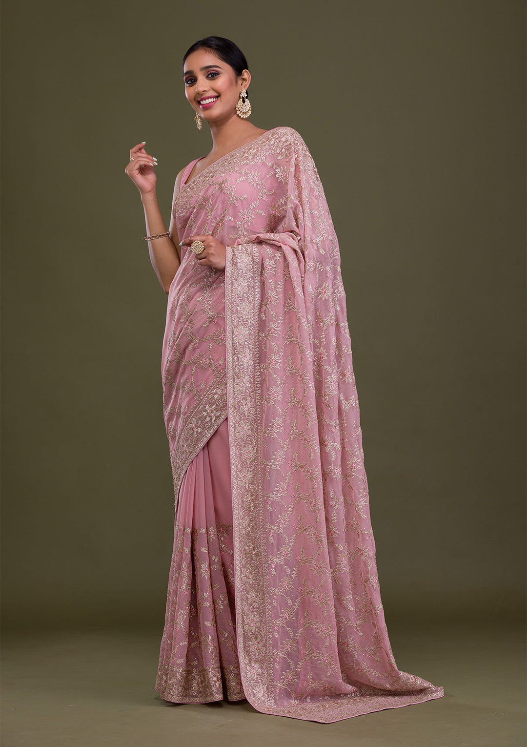 Pink Zariwork Georgette Saree-Koskii