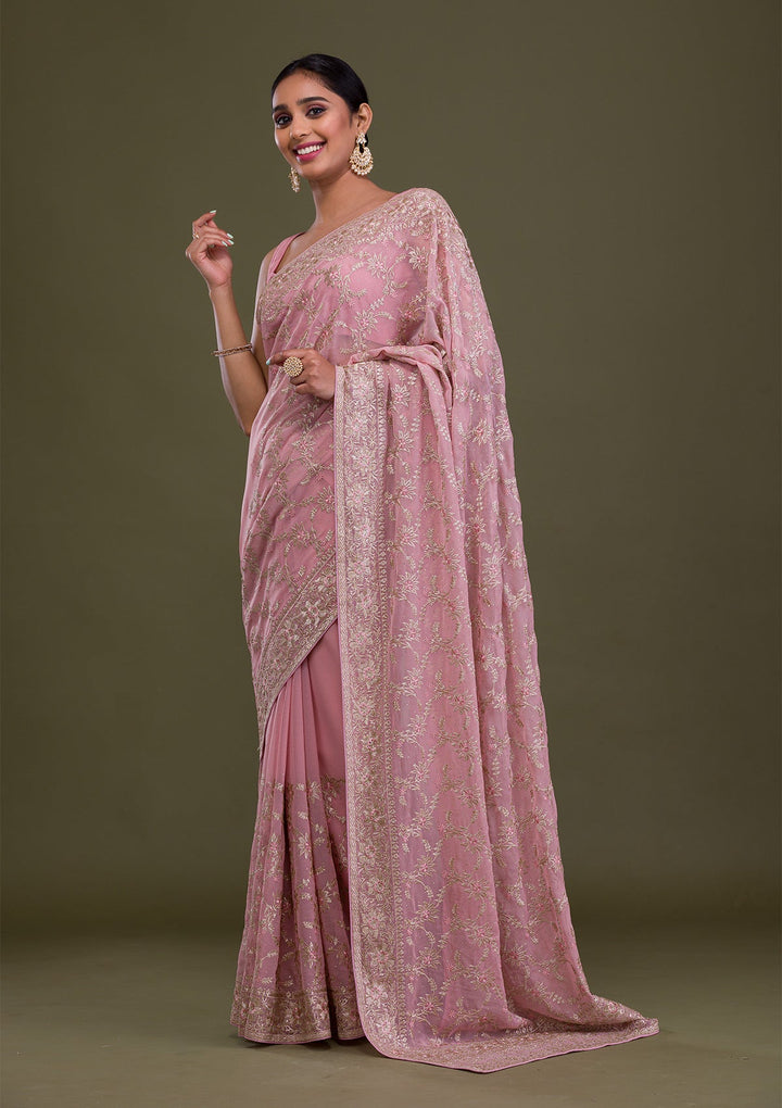 Pink Zariwork Georgette Saree-Koskii