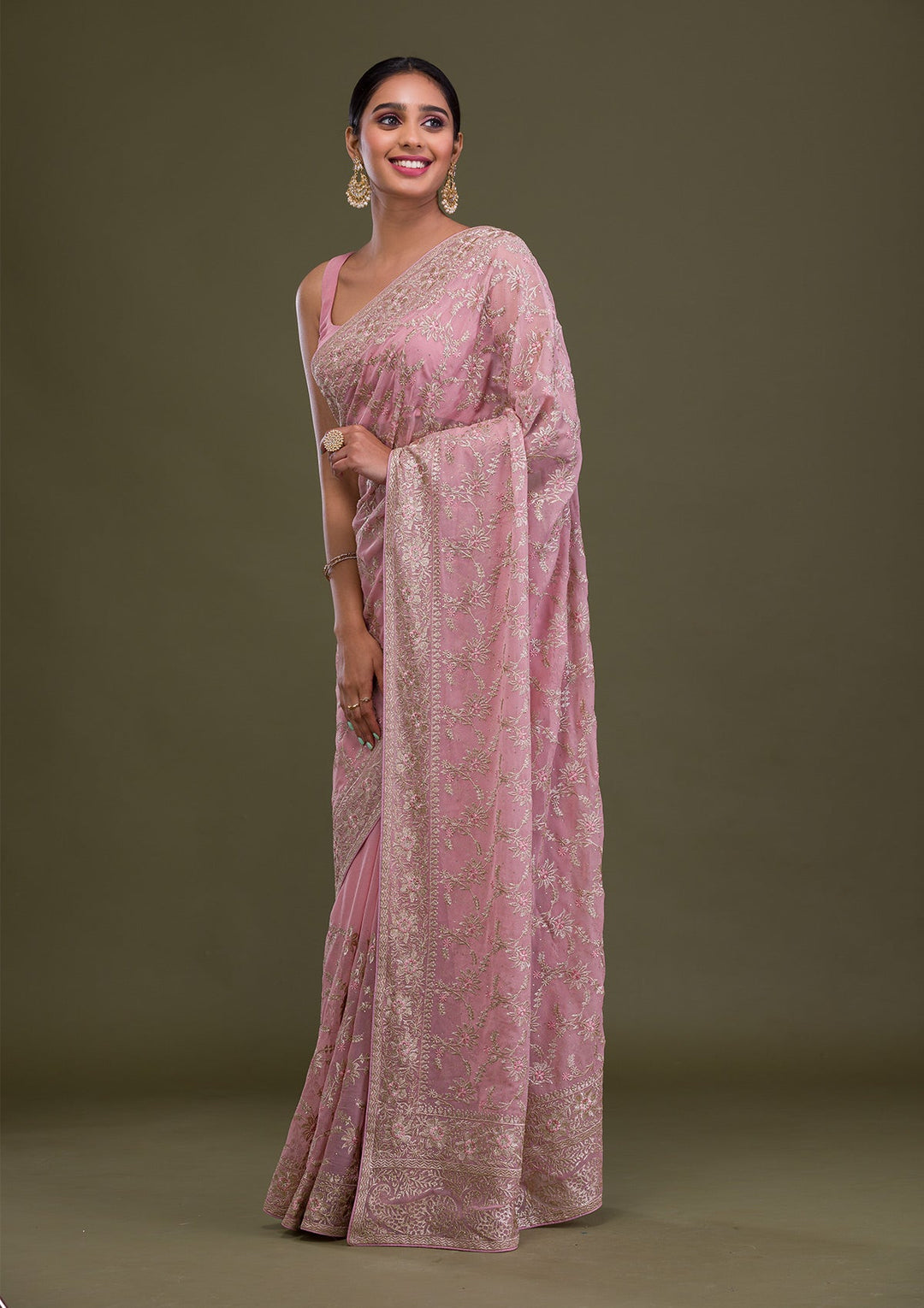 Pink Zariwork Georgette Saree-Koskii