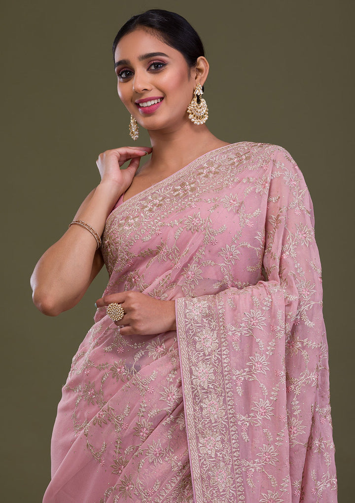 Pink Zariwork Georgette Saree-Koskii