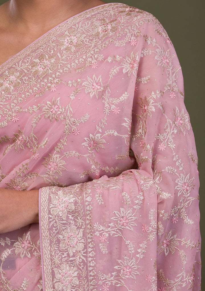Pink Zariwork Georgette Saree-Koskii