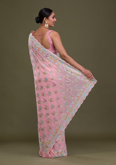 Pink Zariwork Georgette Saree-Koskii