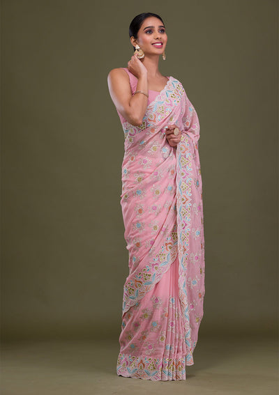 Pink Zariwork Georgette Saree-Koskii