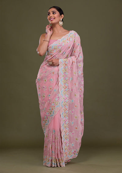 Pink Zariwork Georgette Saree-Koskii