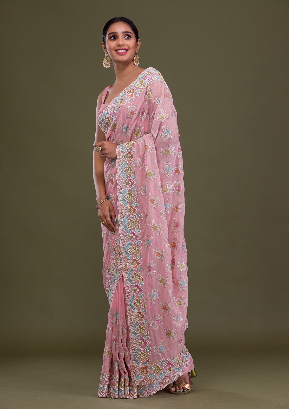 Pink Zariwork Georgette Saree-Koskii