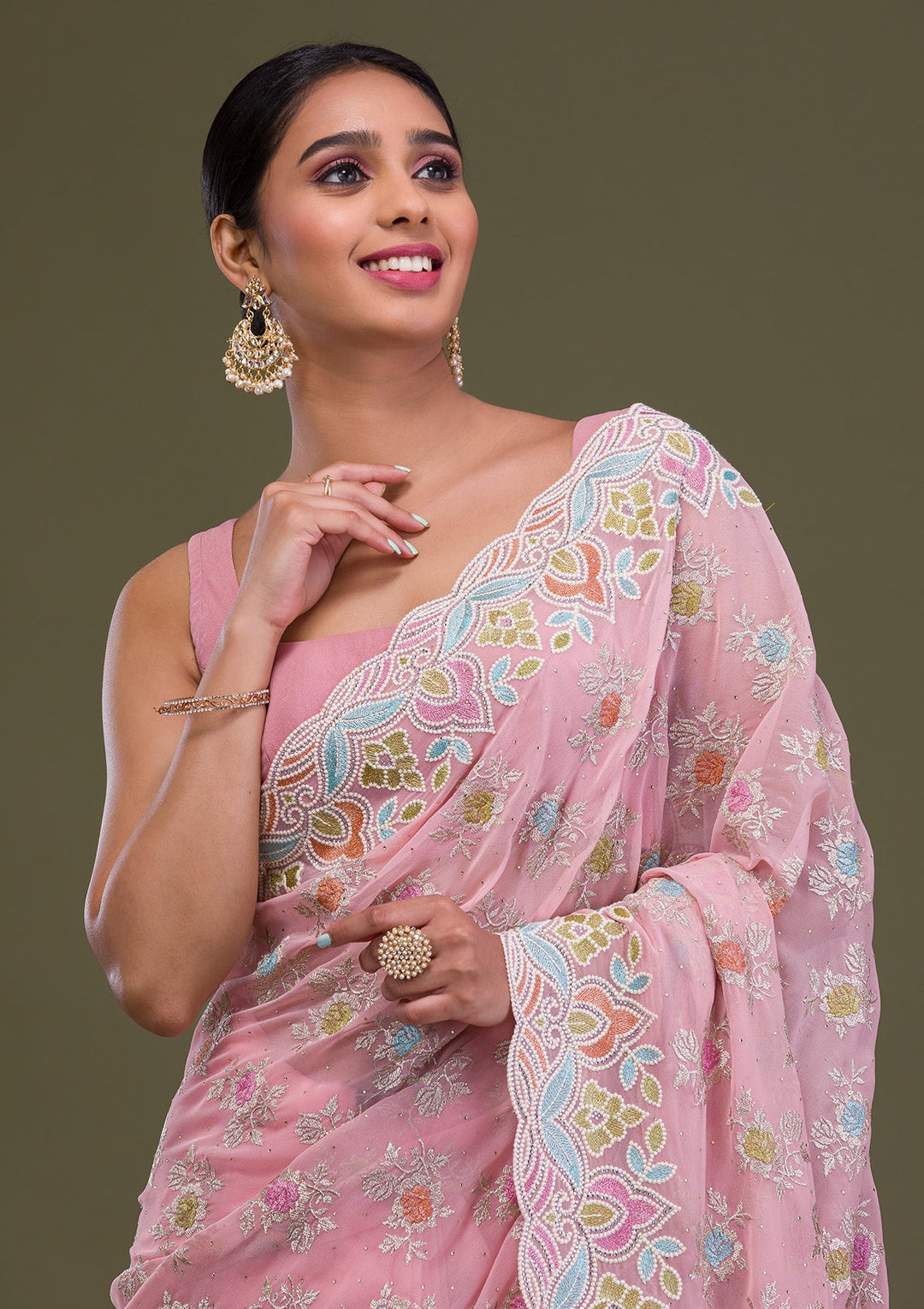 Pink Zariwork Georgette Saree-Koskii