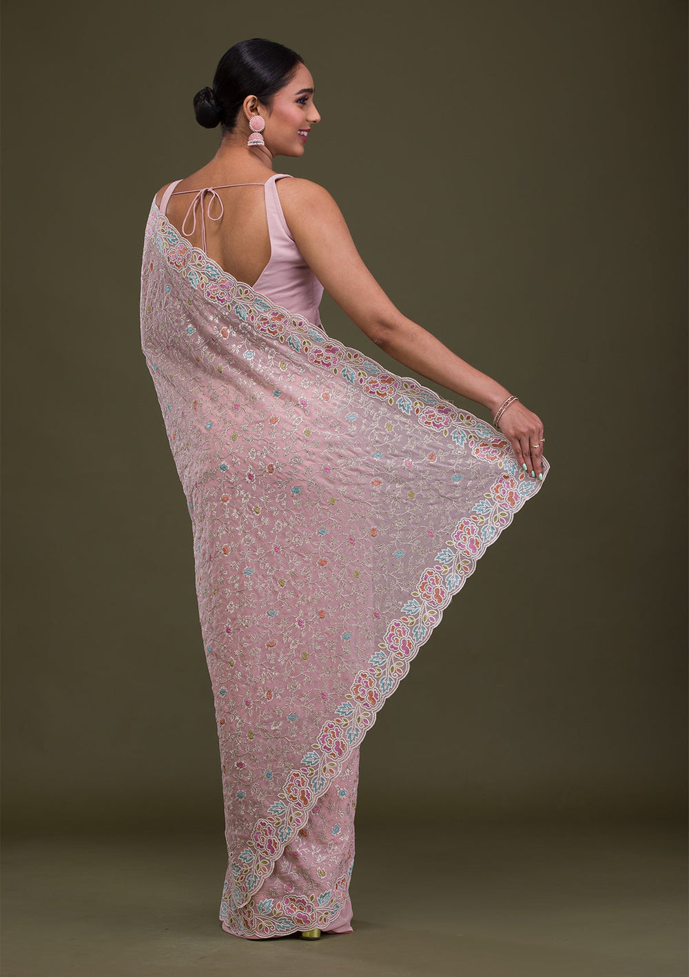 Pink Zariwork Georgette Saree-Koskii