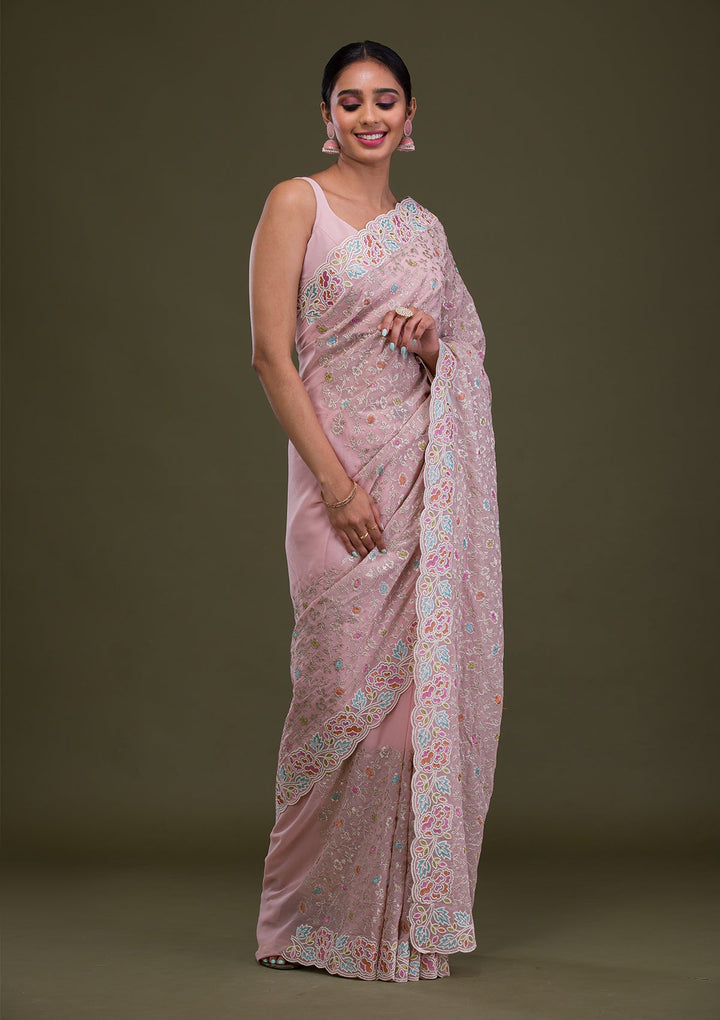 Pink Zariwork Georgette Saree-Koskii
