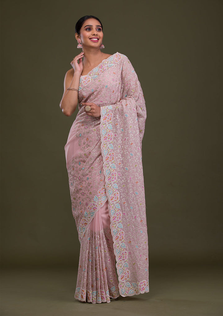 Pink Zariwork Georgette Saree-Koskii