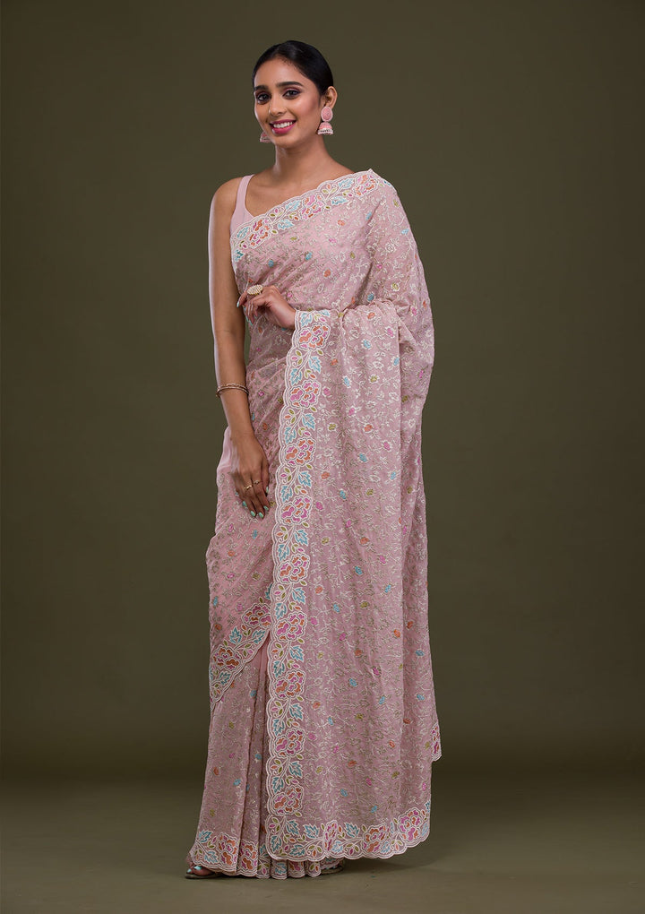 Pink Zariwork Georgette Saree-Koskii