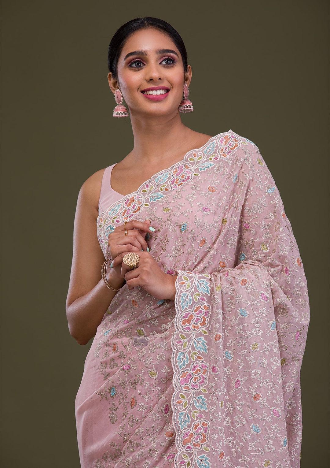 Pink Zariwork Georgette Saree-Koskii