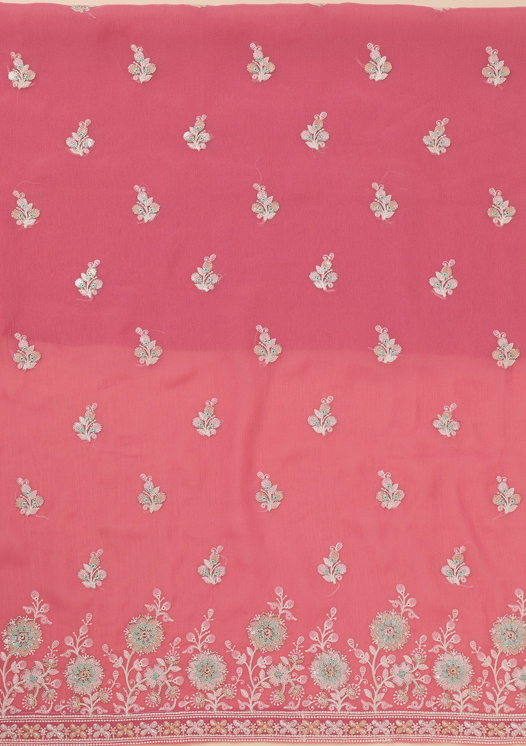 Pink Zariwork Organza Unstitched Salwar Suit-Koskii