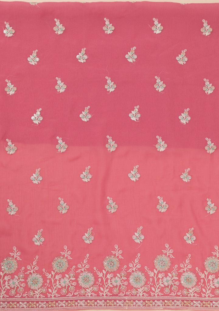Pink Zariwork Organza Unstitched Salwar Suit-Koskii
