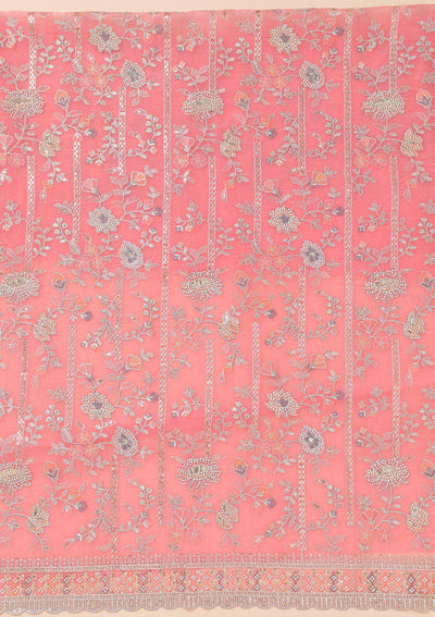 Pink Zariwork Organza Unstitched Salwar Suit-Koskii