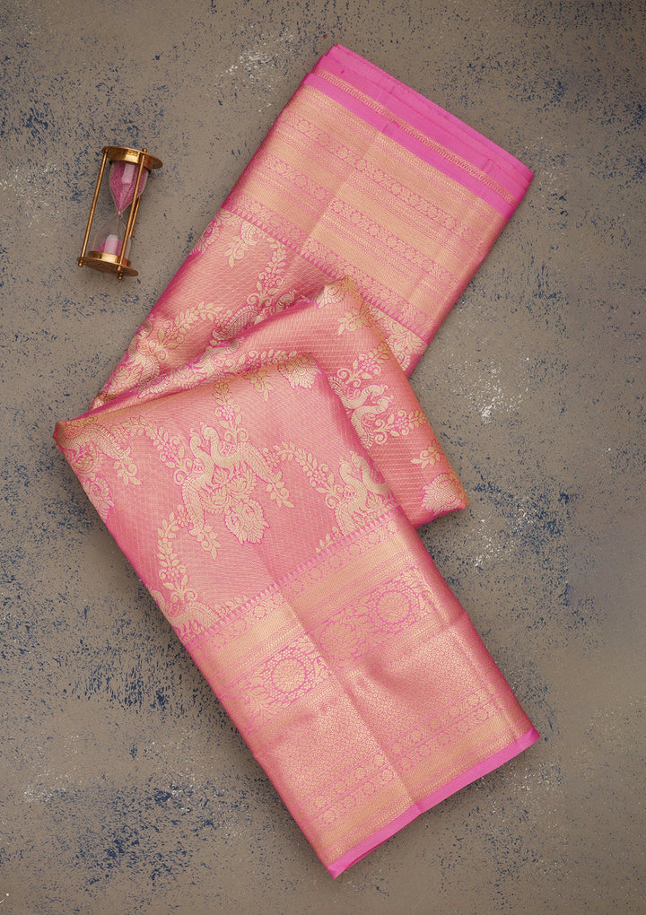 Pink Zariwork Pure Silk Saree-Koskii
