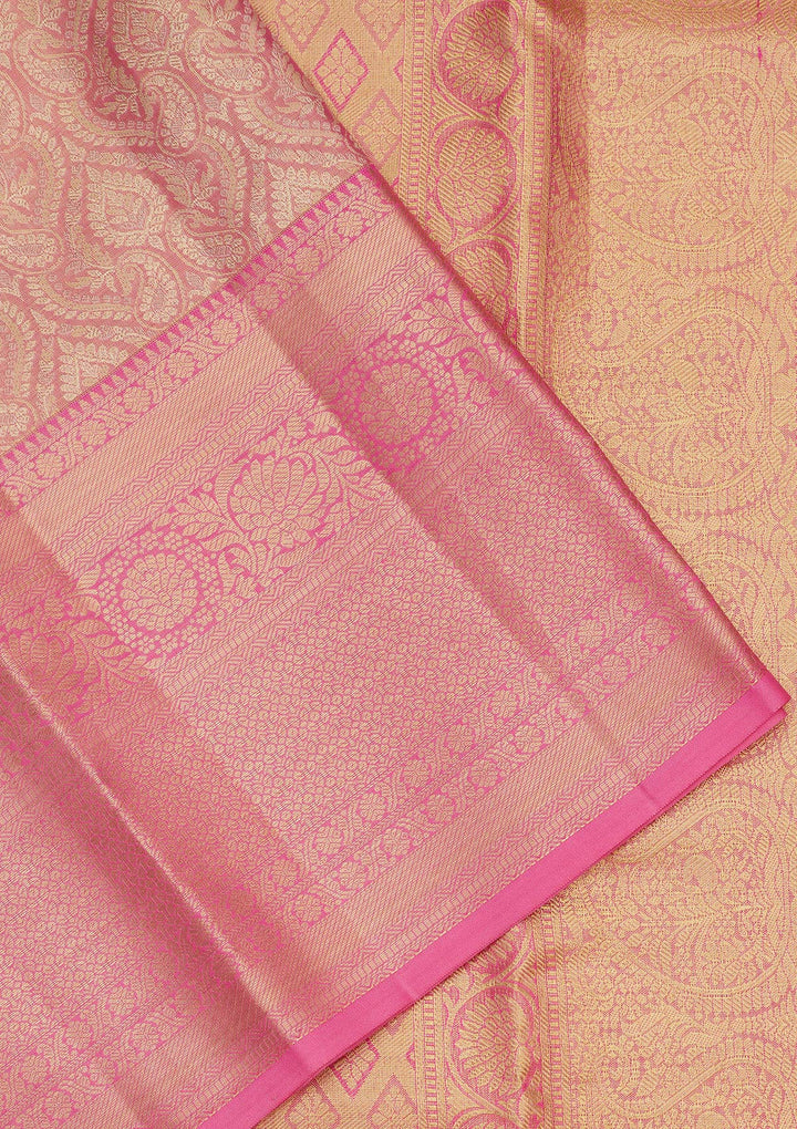 Pink Zariwork Pure Silk Saree-Koskii