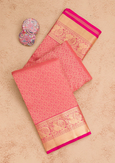 Pink Zariwork Pure Silk Saree-Koskii