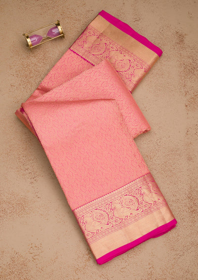 Pink Zariwork Pure Silk Saree-Koskii