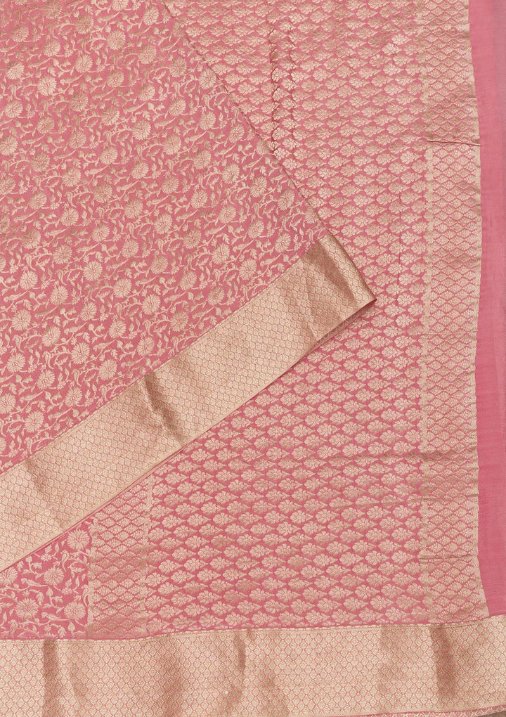 Pink Zariwork Pure Silk Saree-Koskii