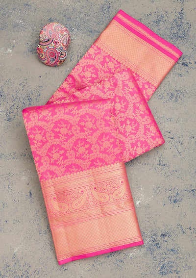 Pink Zariwork Pure Silk Saree-Koskii