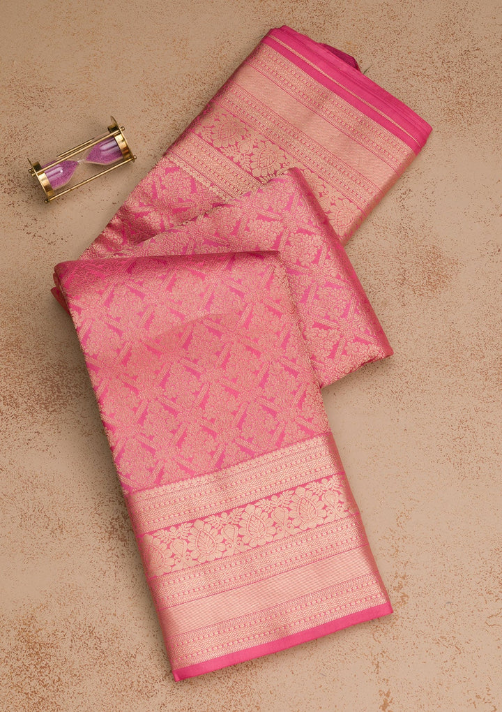 Pink Zariwork Pure Silk Saree-Koskii