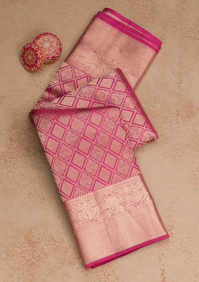 Pink Zariwork Pure Silk Saree-Koskii