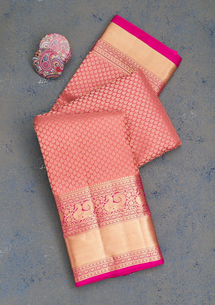 Pink Zariwork Pure Silk Saree-Koskii