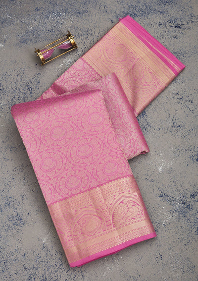 Pink Zariwork Pure Silk Saree-Koskii