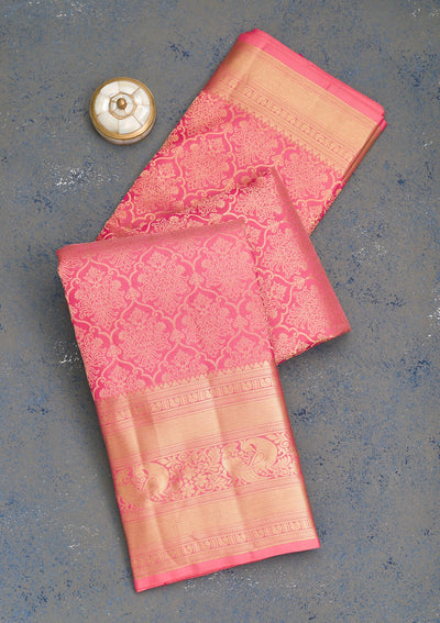 Pink Zariwork Pure Silk Saree-Koskii