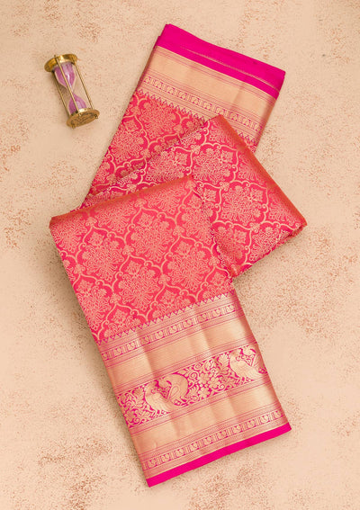 Pink Zariwork Pure Silk Saree-Koskii