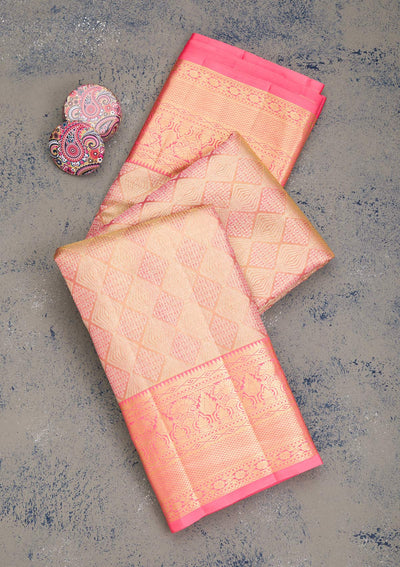 Pink Zariwork Pure Silk Saree-Koskii