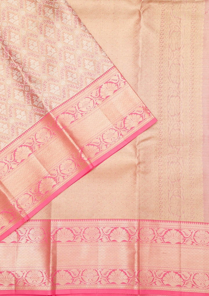 Pink Zariwork Pure Silk Saree-Koskii