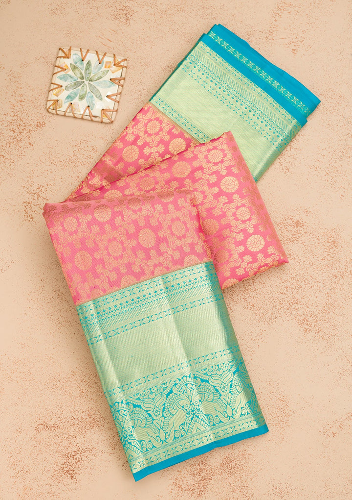 Pink Zariwork Pure Silk Saree-Koskii