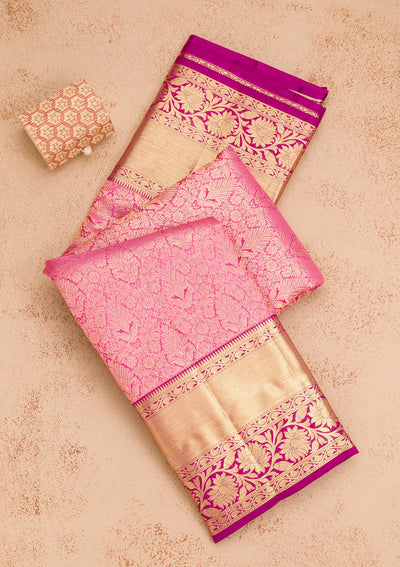 Pink Zariwork Pure Silk Saree-Koskii