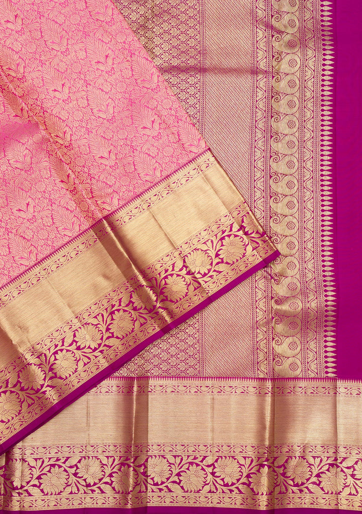 Pink Zariwork Pure Silk Saree-Koskii