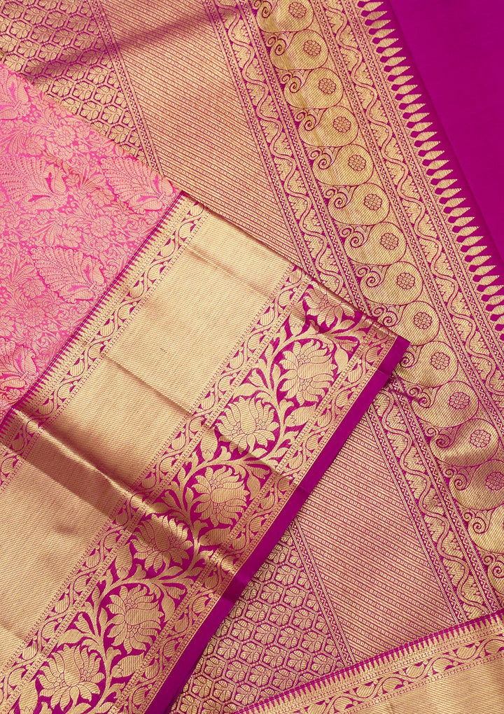 Pink Zariwork Pure Silk Saree-Koskii