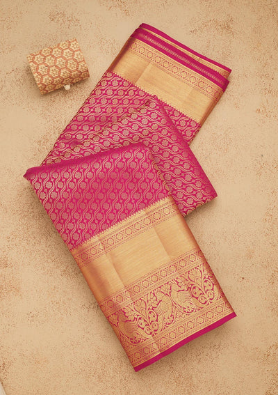 Pink Zariwork Pure Silk Saree-Koskii