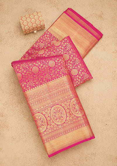 Pink Zariwork Pure Silk Saree-Koskii