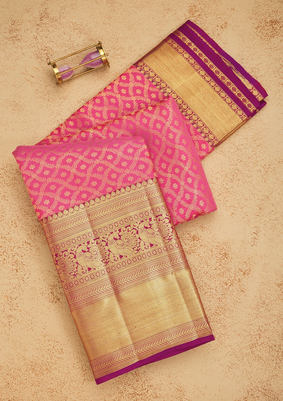 Pink Zariwork Pure Silk Saree-Koskii