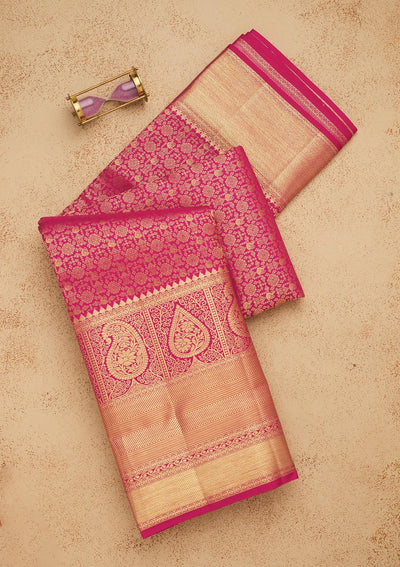 Pink Zariwork Pure Silk Saree-Koskii