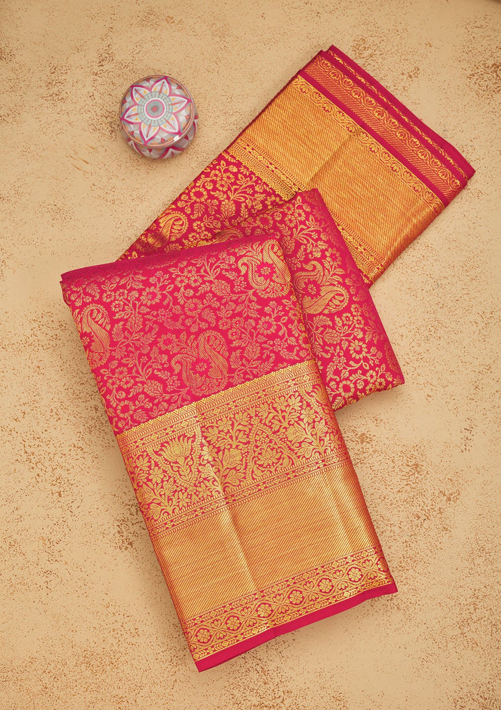 Pink Zariwork Pure Silk Saree-Koskii