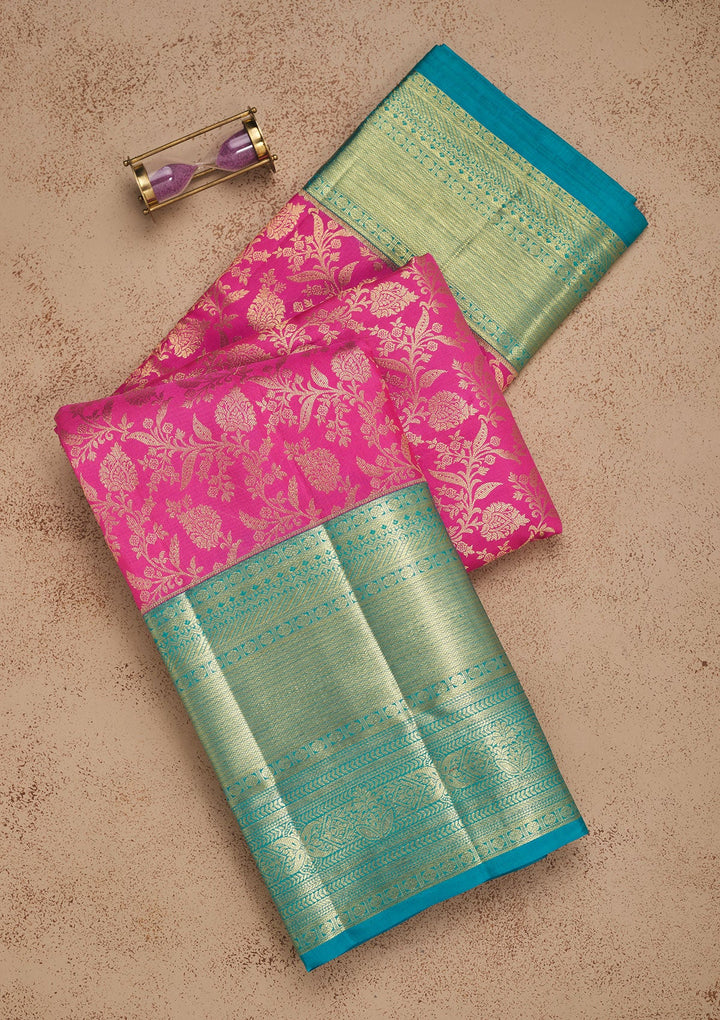 Pink Zariwork Pure Silk Saree-Koskii