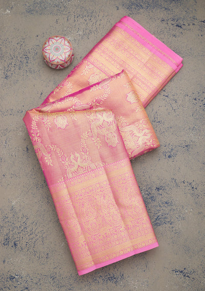 Pink Zariwork Pure Silk Saree-Koskii