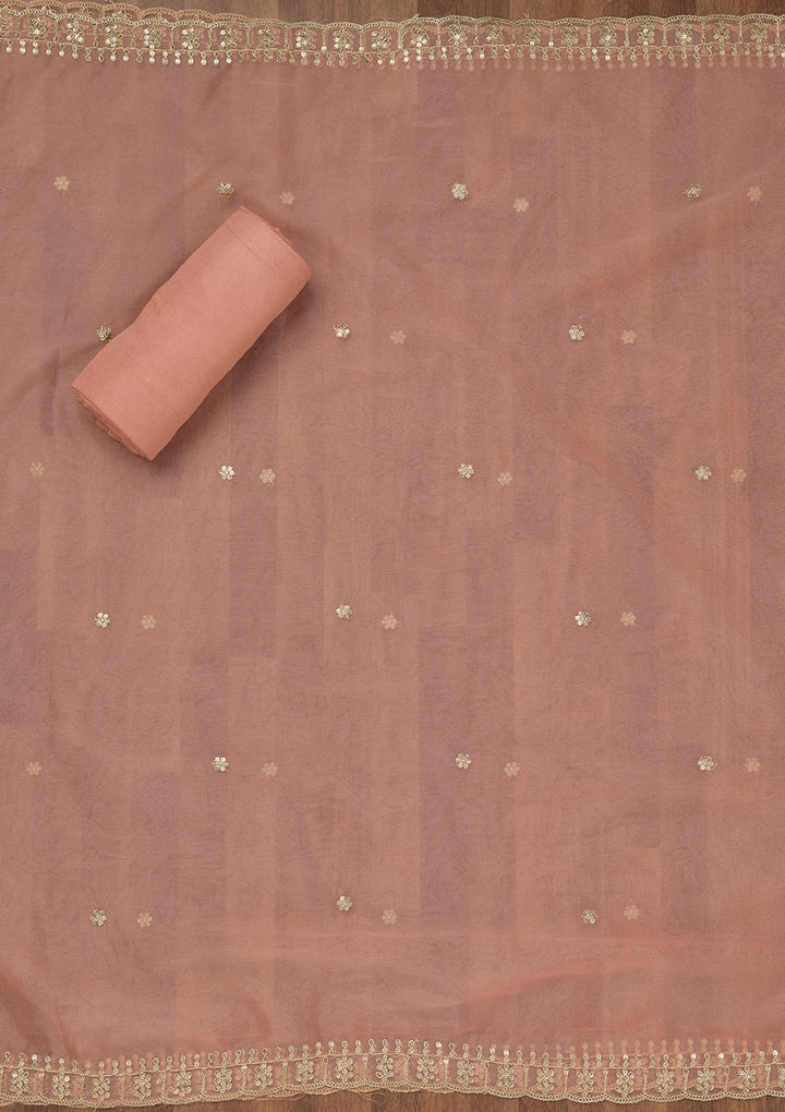 Pink Zariwork Semi Crepe Unstitched Salwar Suit-Koskii