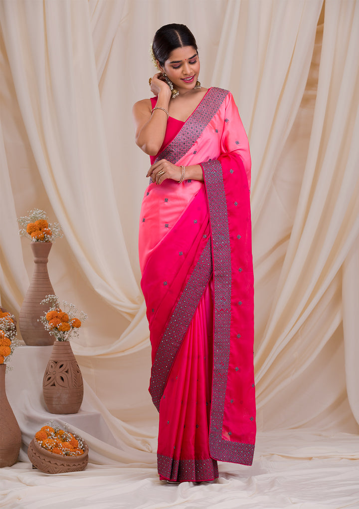 Baby Pink Swarovski Georgette Designer Saree-Koskii