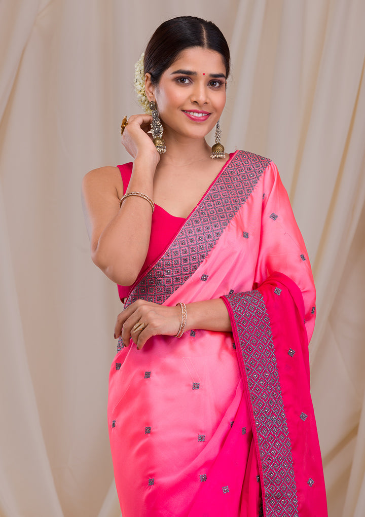 Pink Stonework Georgette Designer Saree-Koskii