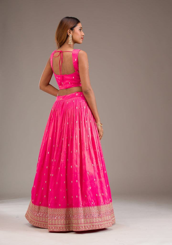 Pink Zariwork Semi Crepe Readymade Lehenga