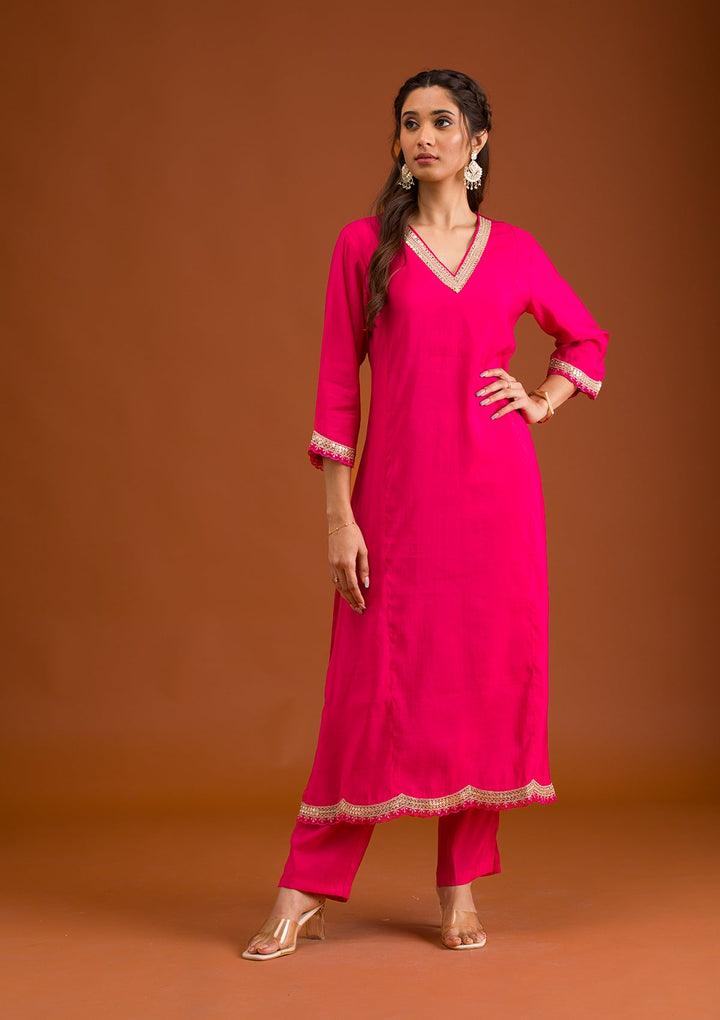 Pink Zariwork Semi Crepe Readymade Salwar Suit-Koskii